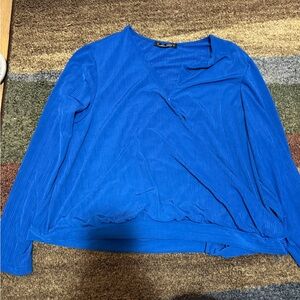 Blue Women's V-Neck Long Sleeve Top 3XL